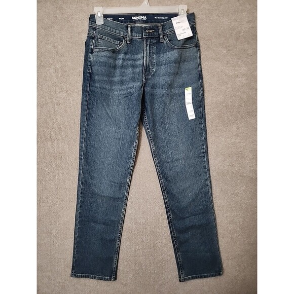 Sonoma Regular Fit Everyday Jean Men 30x32 Blue Medium Wash Stretch Straight NEW